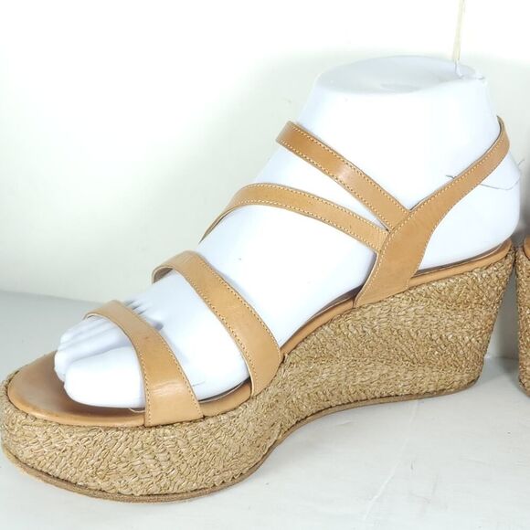 Fratelli Rossetti Women's US6 US36,5 Tan Leather Espadrill Strappy Wedge Sandals - Picture 8 of 16